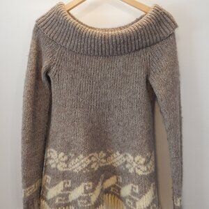 Free People Women Medium Tan Brown Off Shoulder Wool Blend Fringe Bottom Sweater